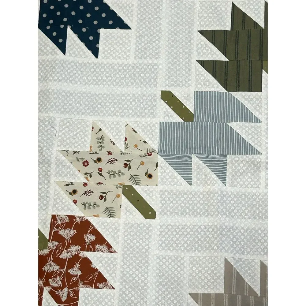 Handmade Unfinished Quilt Top Fall Maple Leaves Patchwork Neutral Farmhouse